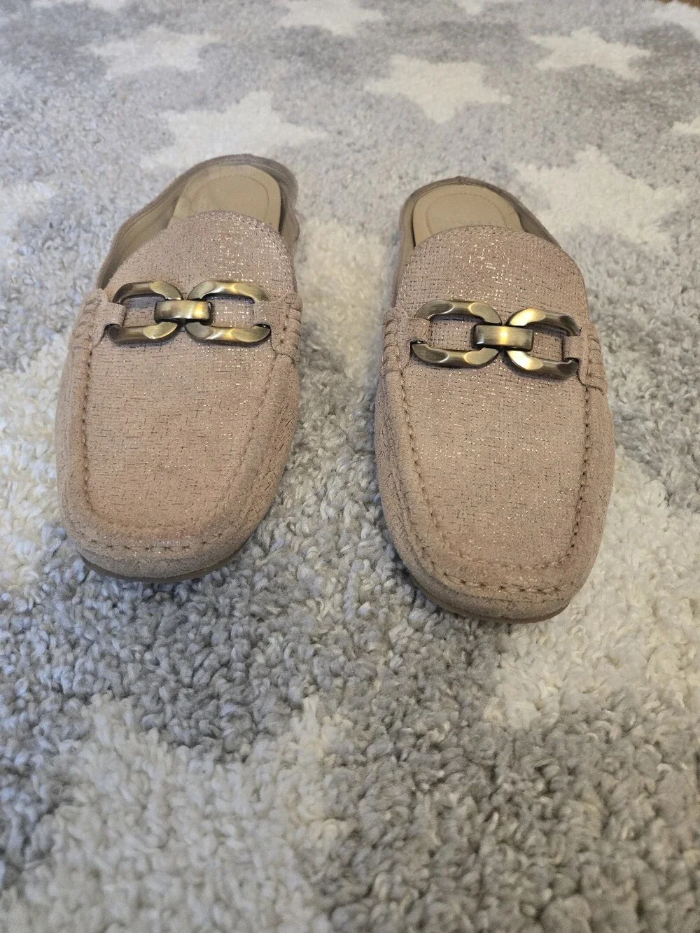 Donald J. Pliner Women's Tan Metallic Loafer Mules with Gold Bit